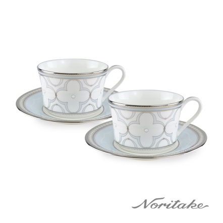 春頌淡藍銀邊咖啡對杯-骨瓷