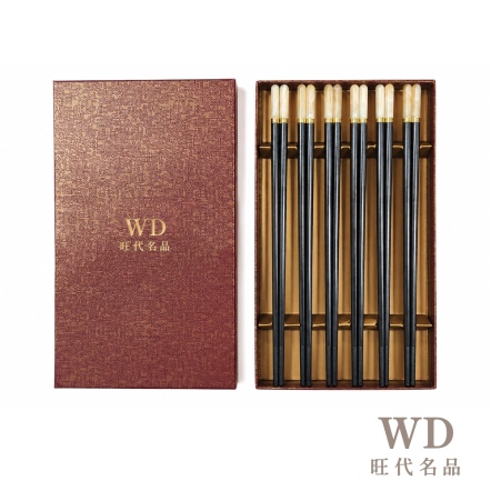 金福玉漢白玉合金筷 26.3cm 六雙禮盒_(雅黑)