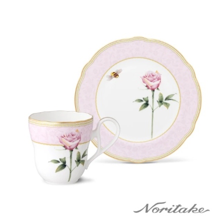 日光香頌-玫瑰粉圓盤+馬克杯各1入(附原廠彩盒)骨瓷