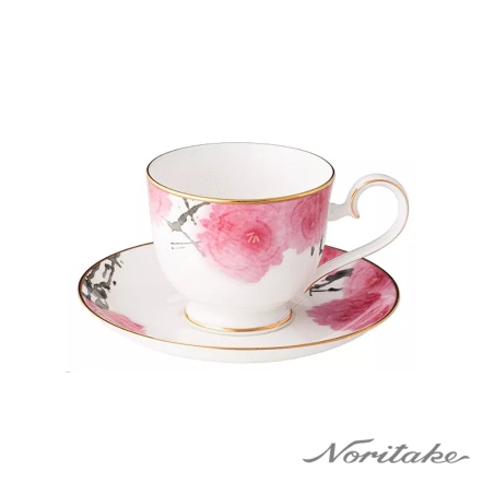 紅纓花瓣金邊咖啡單客杯-骨瓷