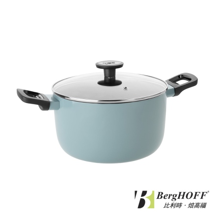 LEO石板藍不沾雙耳湯鍋24cm(附玻璃鍋蓋)